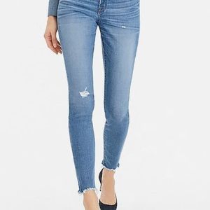 J Crew 9” High-rise Toothpick Jeans with cut hem
